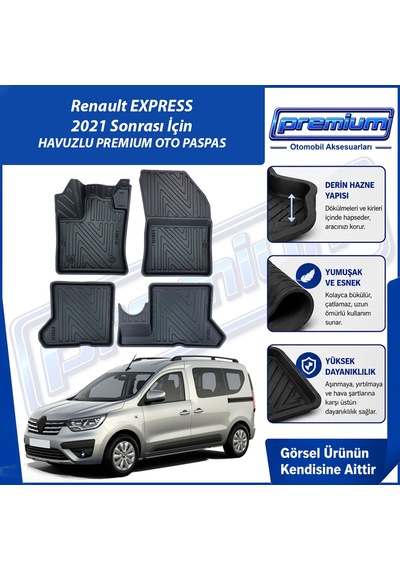 Renault Express Paspas Araca Özel 2021 Sonrası Derin Havuzlu Premium Oto Paspas