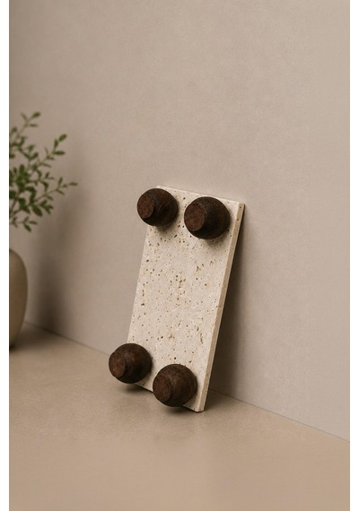Dikdörtgen Akasya Top Ayaklı Traverten Sunumluk Sunum Tabağı 12x24 Cm Bej