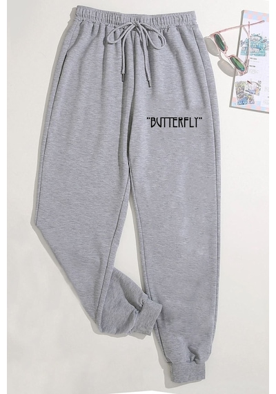 Uyguntarz Unisex Baskılı Eşofman Altı Açık Gri Melanj