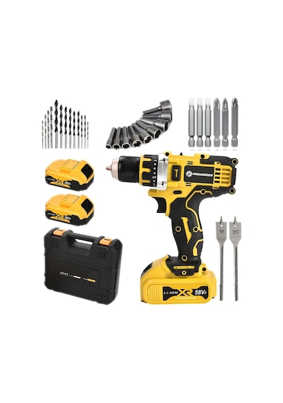 Prohummer Ph015 58vf Çift Akülü Şarjlı Matkap Seti Sarı
