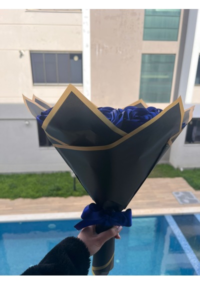 E-Çiçek Mavi Aynalı Gül Buketi Saks Mavi