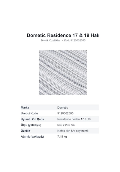 Dometic Continental Carpet Residence 17 & 18 Ön Çadır Halısı 660 X 265 Cm 9120002585