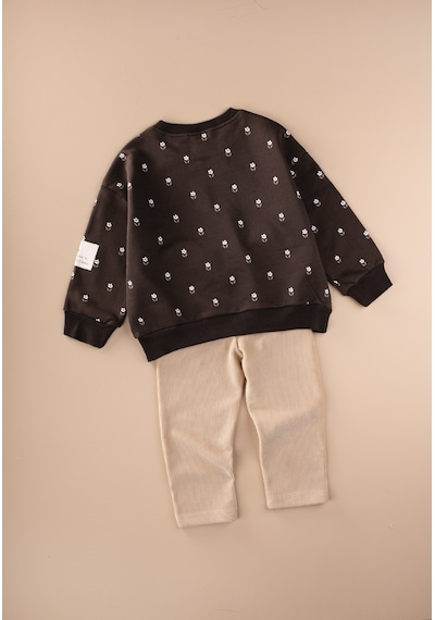 Cigit Kadife Taytlı Sweatshirt Takım 2-10 Yaş Kahverengi