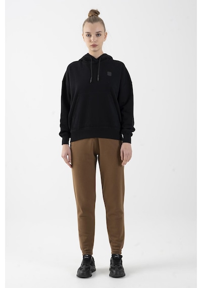 Maraton Oversize Kadın Kapüşonlu Siyah Sweatshirt Siyah