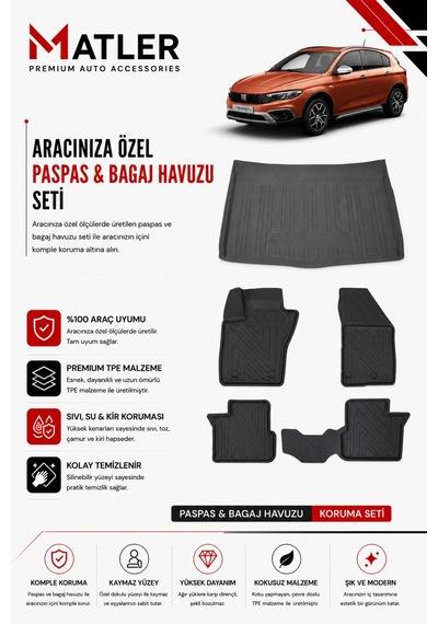 Fiat Egea Cross 2023 Model 4d Ekstra Havuzlu Paspas Ve Bagaj Havuzu Set