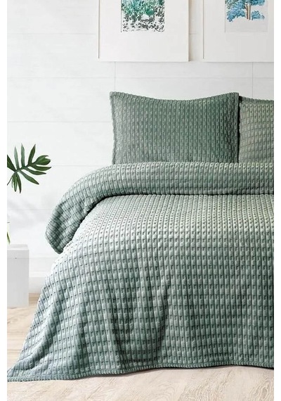 Merinos Modern Line Twist 3 Parça Çift Kişilik Battaniye Seti - Y Yeşil
