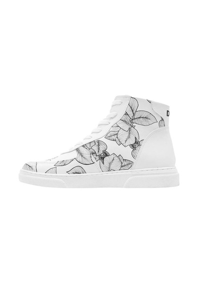 Kadın Vegan Deri Beyaz High Sneakers - Elephants Never Forget Tasarım Çok Renkli
