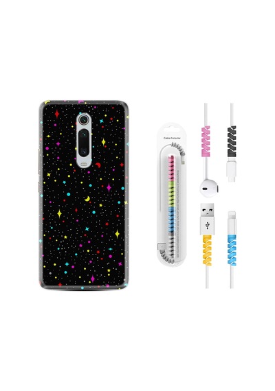 Xiaomi Mi 9T Kılıf +Kablo Koruyucu Puantiye Ve Ay 1726