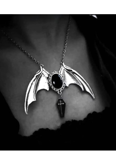 Dükkan Design Gotik Black Bat Cross Tabut Kolye Siyah - Gümüş
