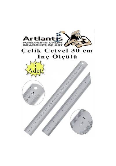 Çelik Cetvel 30 Cm İnç Ölçülü 3 Adet Paslanmaz Çelik Metal Çetvel 30 Santimetre Düz Kenar Kolay Çizimler İçin Gümüş