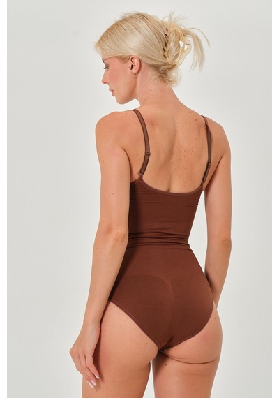 Mistirik Mamey Model Örme Kumaş Toparlayıcı Çıtçıtlı Body Kahve Renk Zıbın 4 Kahve