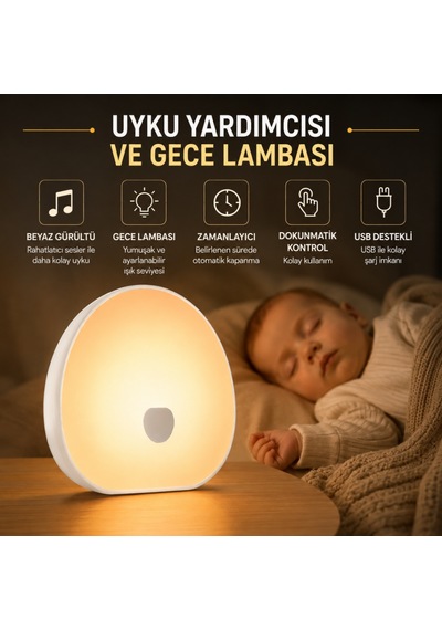 Coofbe Beyaz Gürültü Cihazı Bebek Uyku Arkadaşı Gece Lambası Kolik Sesi 10 Doğal Ses Uyku Yardımcısı