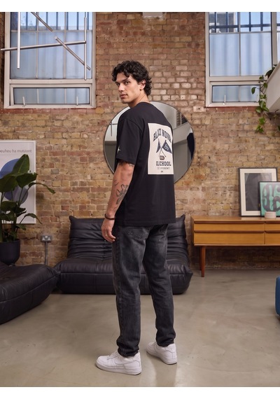 Black Nova Oversize Baskılı Unisex Tişört Old School Black Siyah