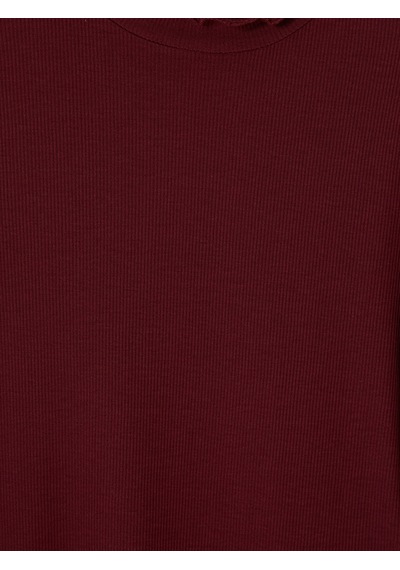Lcw Modest Bordo Dik Yaka Kadın Fitilli Body