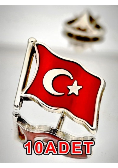 Yörük Tasarım 10 Adet Türk Bayrağı Gümüş Yaka Rozeti 3d 3 Boyutlu Dalgalı Gümüş