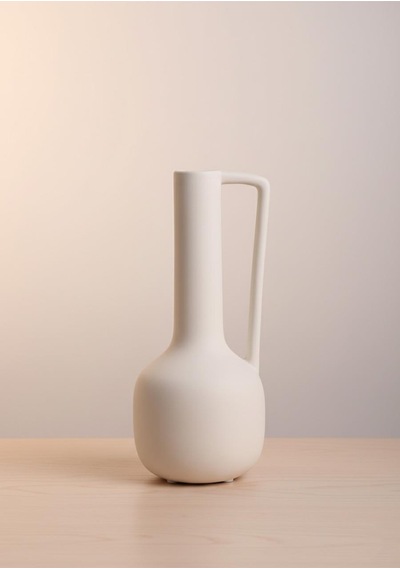 Fiona Seramik Vazo Kulplu, Beyaz 25 Cm Beyaz