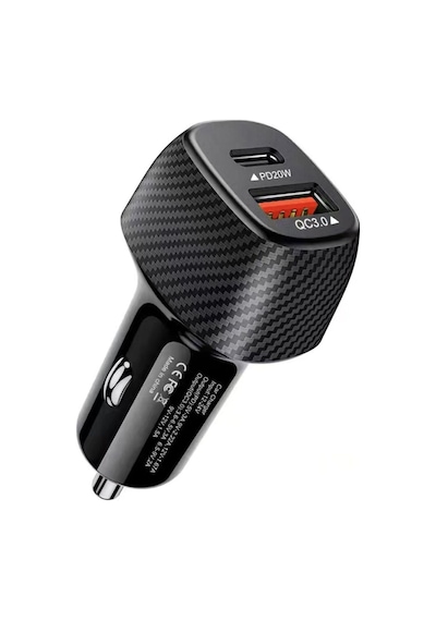 20w Karbon Desenli Araç İçi Usb 3.0 Type C Soketli Çakmaklık Güç Adaptörü Tüm Cihazlar 12v-24v