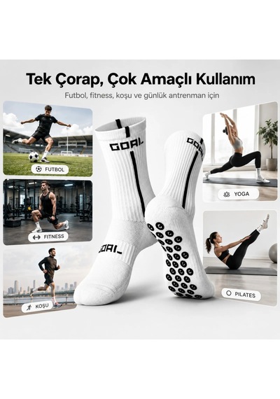 Genel Kaydırmaz 3'lü Futbol Çorabı Beyaz Bilek Destekli, Denge Ve Tutuş Sunan S Beyaz / 39-44 / 3 Adet