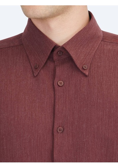 Kip Bordo Regular Fit Dokuma Casual Gömlek Bordo