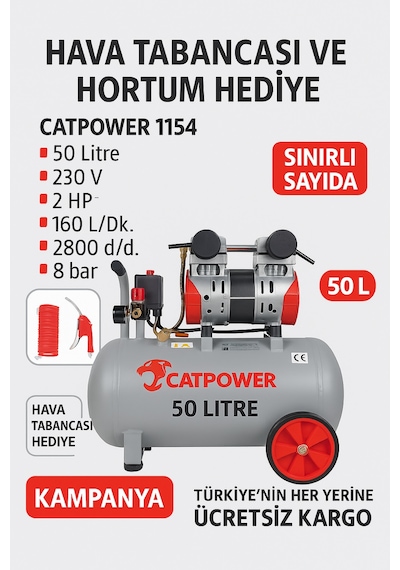 Catpower 1154 Sessiz Ve Yağsız Kompresör 50 Litre