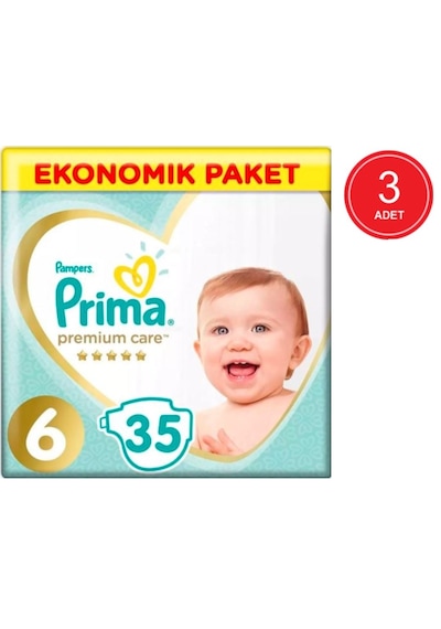 Prima Bebek Bezi Premium Care 13 + KG 6 Beden Ekonomik Paket 3 x 35 105 Adet 3'lü