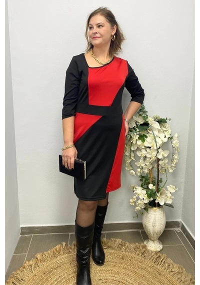 Mia Butik Kadın Siyah - Kırmız Özel Tasarım Doren Elbise Siyah