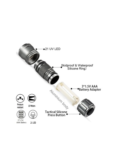Guassi 21 Led Uv Ultraviyole El Feneri Para Kimlik Hayvan Kontrol