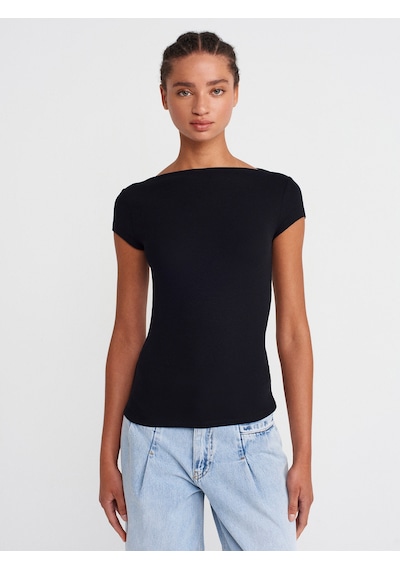 Dilvin 31855 Kayık Yaka T-shirt-siyah SIYAH