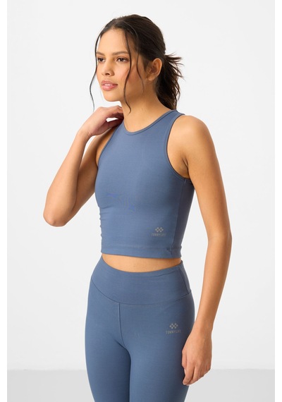 Tommylife Petrol Yüksek Bel Kapri-crop Atlet Slim Fit Kadın Tayt Takım - 95284