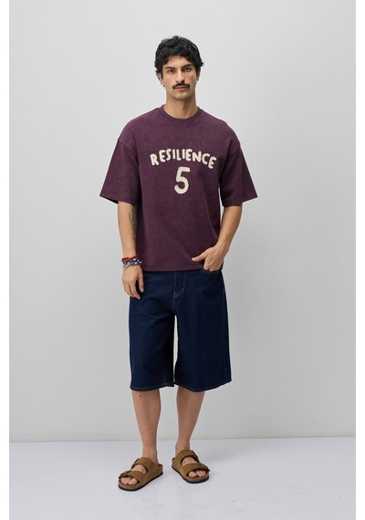 Vamos Oversize Baskılı Tişört V70-188 Bordo