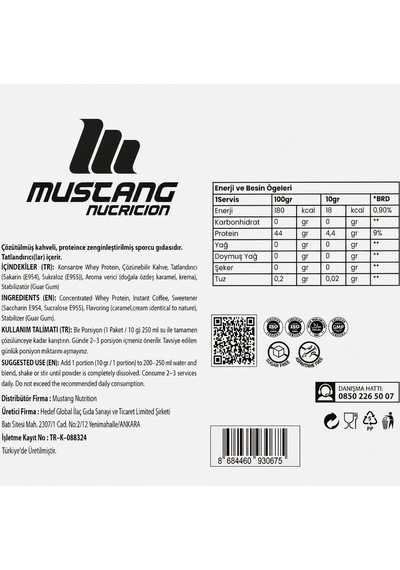 Mustang Nutrition Protein Coffee Latte Aromalı 10 Gr X 20 Servis 200 Gr Yüksek Proteinli Kahve Çözünebilir