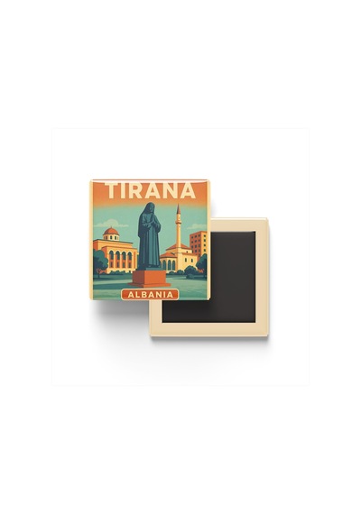 Tiran Arnavutluk - Rahibe Teresa Meydanı - Baskılı Buzdolap Magneti Kare 9x9 Cm