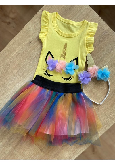Bellamio Kids Tütü Etek Zıbın Bodyli 3lü Bebek Takımı Sarı