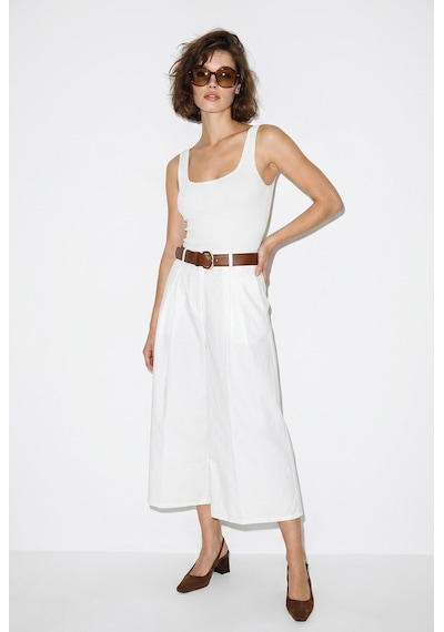 Kadın Yüksek Bel Pile Detaylı Geniş Paça Culotte Pantolon Dp261038 60286319 - Beyaz