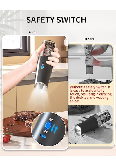 Şarjlı Tuz Karabiber Değirmeni, 5 Kademeli Öğütme Ayarı, 135 Ml Geniş Hazneli, Otomatik Çalışma Özelliği, L Diğer