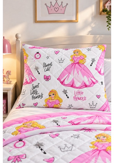 Kapitone Fermuarlı Yastık Alezi 50x70 Cm Pamuklu Yastık Koruyucu Kılıf Elyaf Dolgulu Pembe Prenses