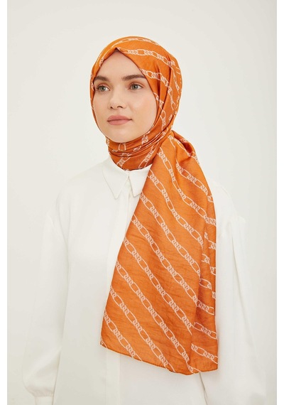 Armine Trend Pure Lina Kiremit Zincir Desen Şal 16 - 23024 Kiremit