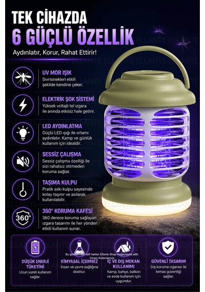 Usb Şarjlı Led Sivrisinek Öldürücü Kamp Lambası Uv Mor Işıklı Elektrikli Sinek Kovucu Bahçe Balkon Ç
