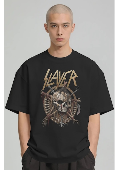 Slayer Rock Metal Müzik Grubu Baskılı Unisex Oversize Premium Tiş Siyah