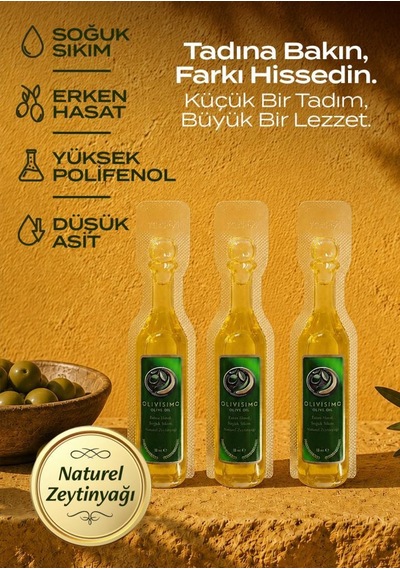 Olivisimo Erken Hasat Soğuk Sıkım Natürel Sızma Zeytinyağı Deneme Boyu 10 Ml X 3