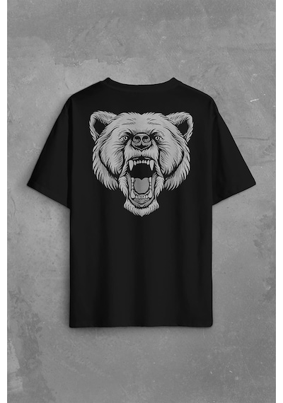 Angry Bear Head Kızgın Ayı Kafa Sırt Ön Baskılı Oversize Tişört Unisex T-shirt 001