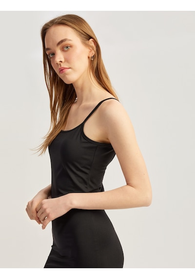 Koton Slim Fit İnce Askılı Uzun Elbise Siyah 5sal80023ık Siyah
