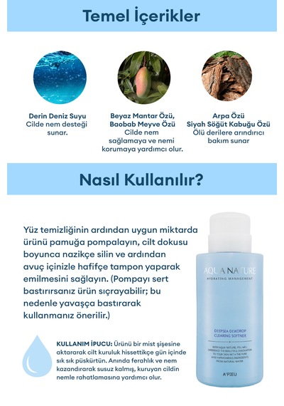 Missha A'PIEU Aqua Nature Deep-Sea Dewdrop Clearing Softener Cilde Pürüzsüz Görünüm Kazandıran Tonik 500 ML