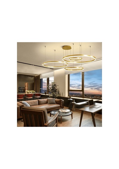 Eskitme Gold 4'lü Halka Led 6500k Soğuk Beyaz Sarkıt Modern Avize