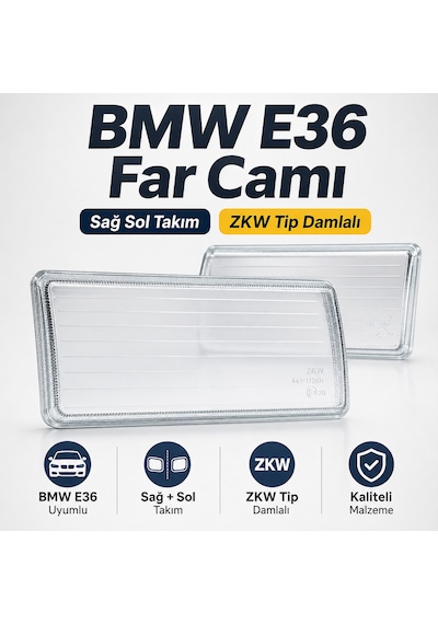 Bmw E36 Far Camı Sağ Sol Takım Zkw Tip Damlalı Ön Far Camı 2 Parça 0