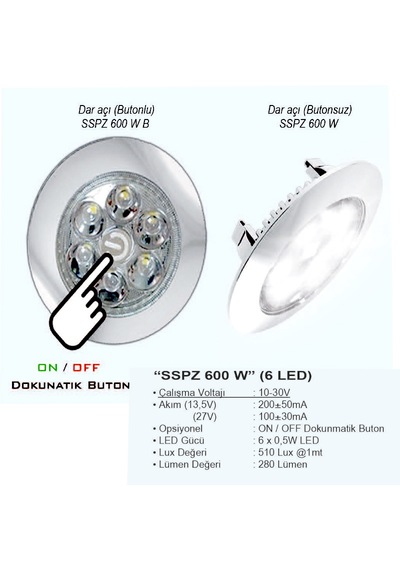 Sanel Power 12-24v3w Spot Led Dekoratif Lamba Dokunmatik Sspz600w