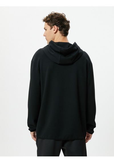 Koton Oversize Hoodie Kanguru Cepli Slogan Baskılı Uzun Kollu Siyah 4wam70046nk Siyah
