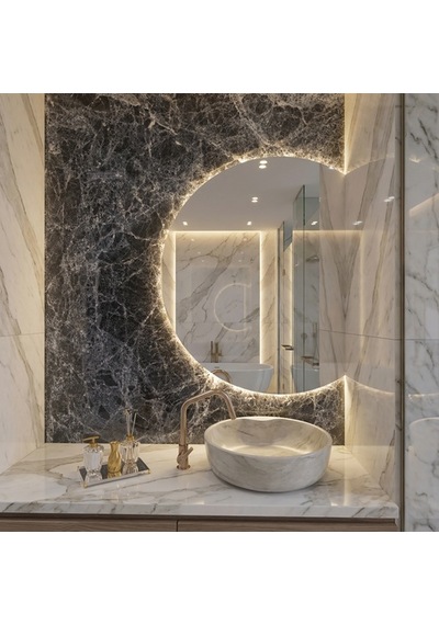 60x76 Cm Yuvarlak Led Banyo Aynası Dokunmatik, Dim Edilebilir, 3000k Günışığı Sarı