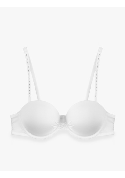 Koton Regular Fit Taş Detaylı Destekli Ekstra Dolgulu Bridal Maximizer Sütyen Beyaz 6slk10025mk