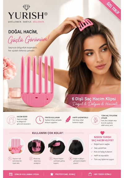 Büyük Boy Sihirli Saç Hacim Veren Klips Aparatı 6 Dişli / Hair Volume Clip/ Saç Tepesi Dolgunlaştırıcı Aparatı 0